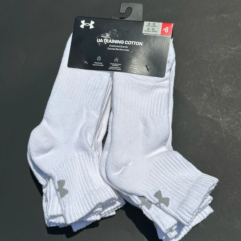 NEW Under Armour Youth 6 pk Ankle Training Athletic Socks (White)- shoe 13.5K-4Y